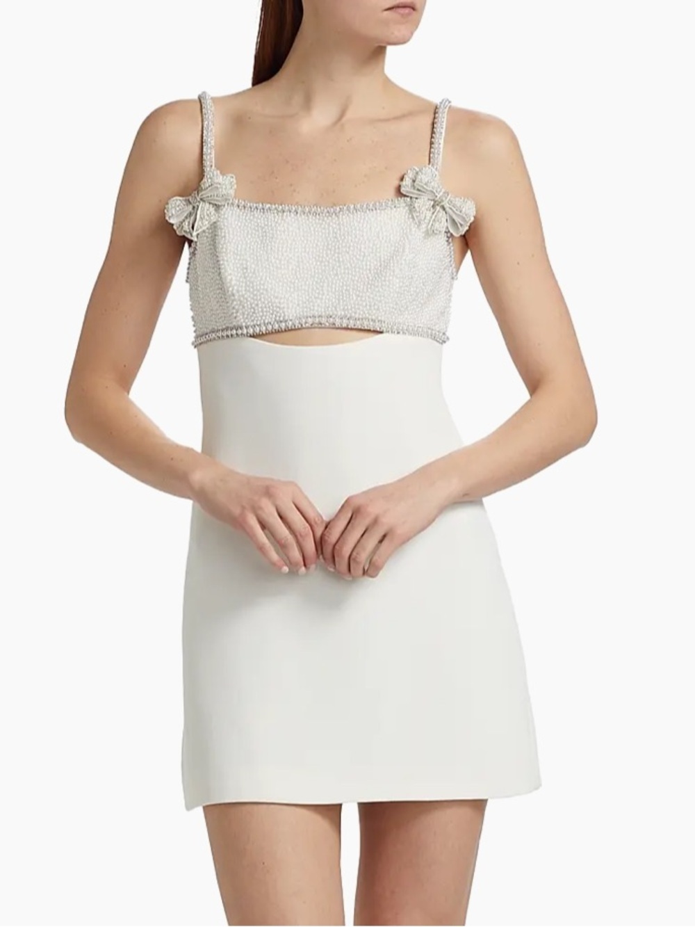 Self-Portrait Pearl Bow Cut Out Crepe Mini Dress White Sz 2